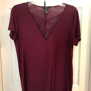 Burgundy Criss cross tee